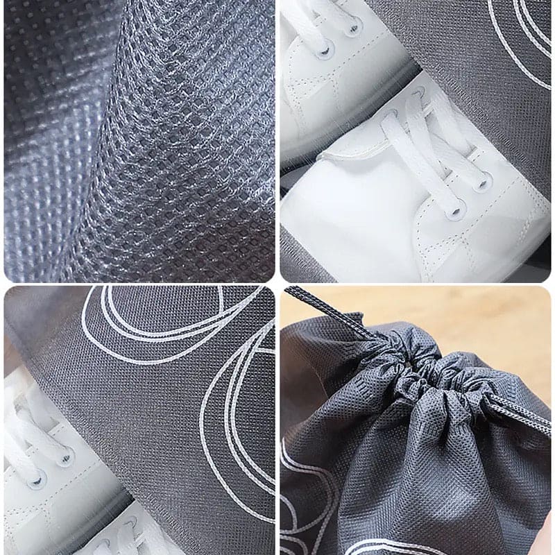 Set Of 5 Travel Shoe Pouch, Grey Non Woven Fabric Dustproof Drawstring Bag, Breathable Storage Pouch With Visual Window, Portable Shoe Organizer Drawstring Bag Set Of 5 Travel Shoe Pouch, Grey Non Woven Fabric Dustproof Drawstring Bag, Breathable Storage Pouch With Visual Window, Portable Shoe Organizer Drawstring Bag